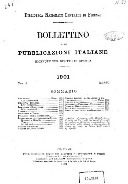 Bollettino delle pubblicazioni italiane ricevute per diritto di stampa