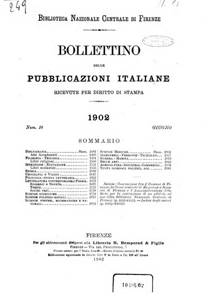 Bollettino delle pubblicazioni italiane ricevute per diritto di stampa