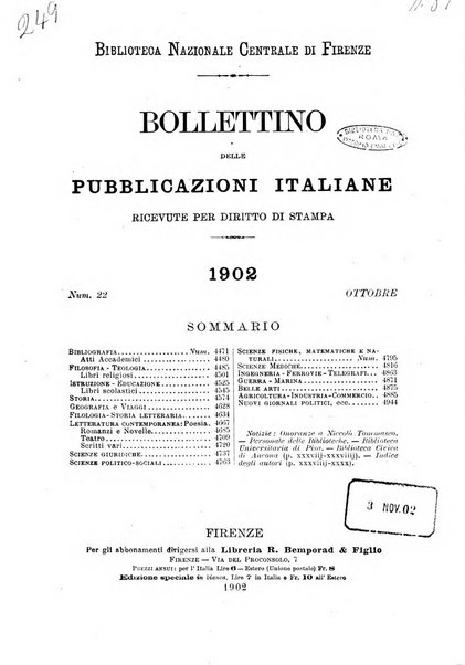 Bollettino delle pubblicazioni italiane ricevute per diritto di stampa