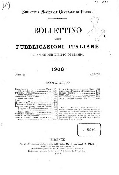 Bollettino delle pubblicazioni italiane ricevute per diritto di stampa