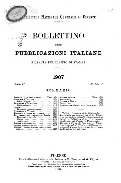 Bollettino delle pubblicazioni italiane ricevute per diritto di stampa