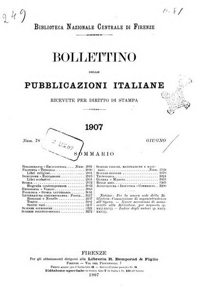 Bollettino delle pubblicazioni italiane ricevute per diritto di stampa