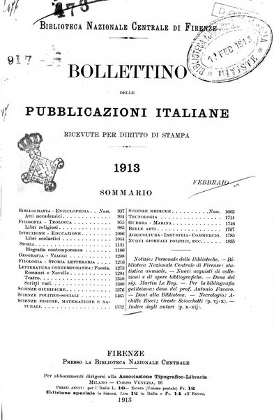 Bollettino delle pubblicazioni italiane ricevute per diritto di stampa