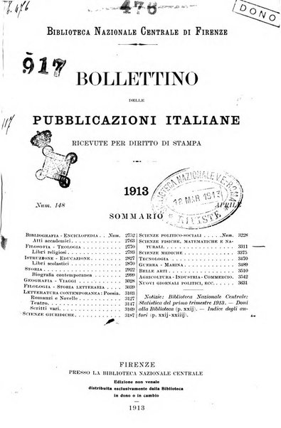 Bollettino delle pubblicazioni italiane ricevute per diritto di stampa