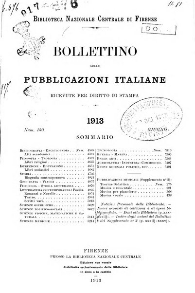 Bollettino delle pubblicazioni italiane ricevute per diritto di stampa