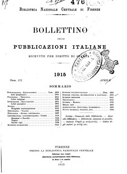 Bollettino delle pubblicazioni italiane ricevute per diritto di stampa