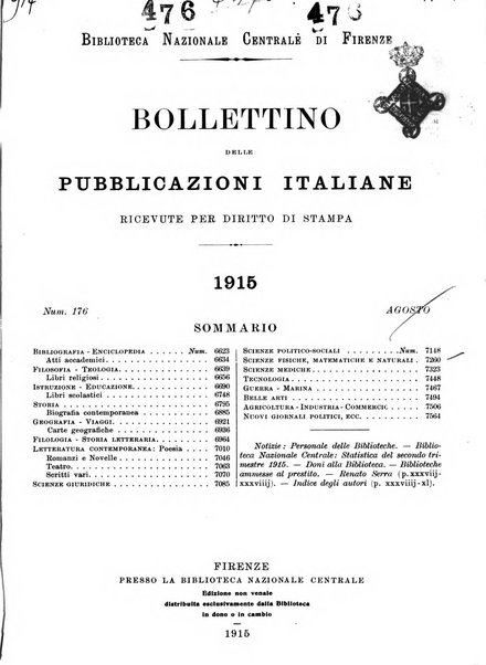 Bollettino delle pubblicazioni italiane ricevute per diritto di stampa