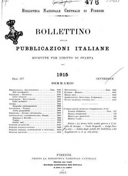 Bollettino delle pubblicazioni italiane ricevute per diritto di stampa