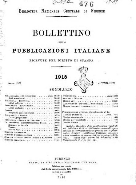 Bollettino delle pubblicazioni italiane ricevute per diritto di stampa