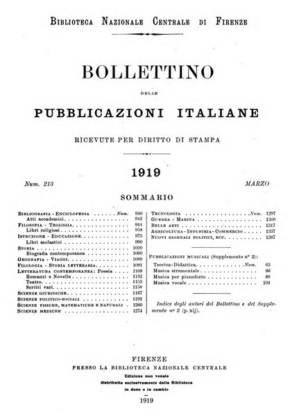 Bollettino delle pubblicazioni italiane ricevute per diritto di stampa