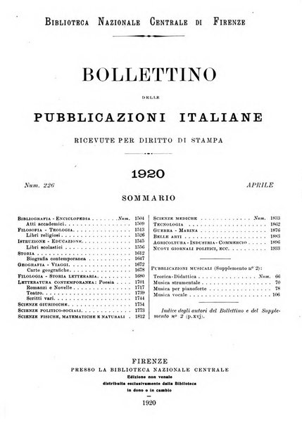 Bollettino delle pubblicazioni italiane ricevute per diritto di stampa