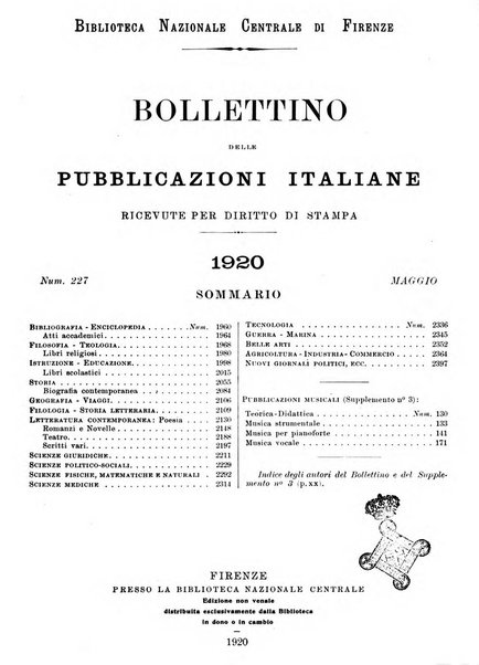 Bollettino delle pubblicazioni italiane ricevute per diritto di stampa