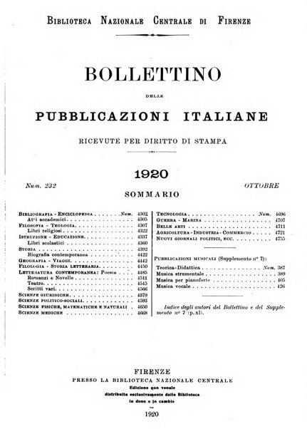 Bollettino delle pubblicazioni italiane ricevute per diritto di stampa