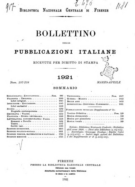 Bollettino delle pubblicazioni italiane ricevute per diritto di stampa