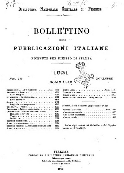 Bollettino delle pubblicazioni italiane ricevute per diritto di stampa