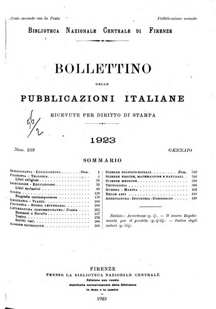 Bollettino delle pubblicazioni italiane ricevute per diritto di stampa