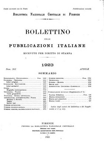 Bollettino delle pubblicazioni italiane ricevute per diritto di stampa