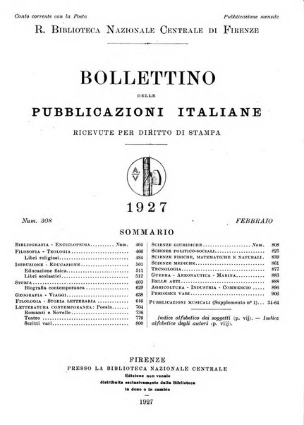 Bollettino delle pubblicazioni italiane ricevute per diritto di stampa