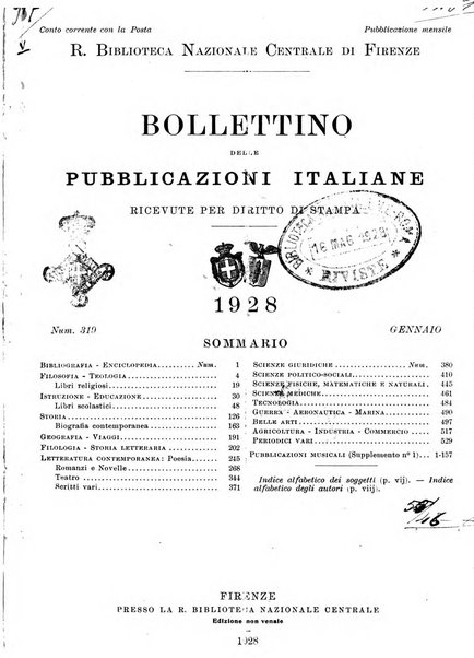 Bollettino delle pubblicazioni italiane ricevute per diritto di stampa