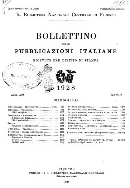 Bollettino delle pubblicazioni italiane ricevute per diritto di stampa