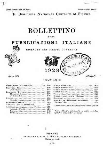 Bollettino delle pubblicazioni italiane ricevute per diritto di stampa