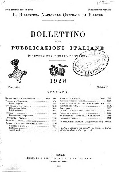 Bollettino delle pubblicazioni italiane ricevute per diritto di stampa