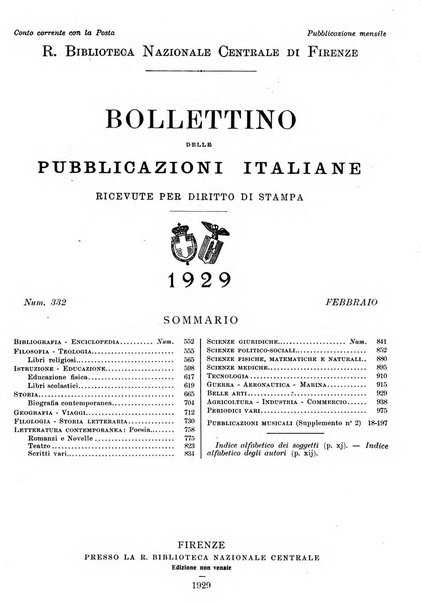 Bollettino delle pubblicazioni italiane ricevute per diritto di stampa