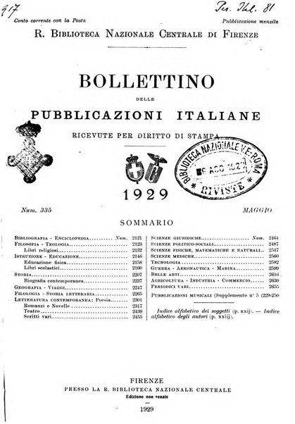 Bollettino delle pubblicazioni italiane ricevute per diritto di stampa