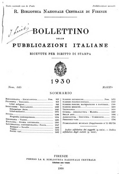 Bollettino delle pubblicazioni italiane ricevute per diritto di stampa