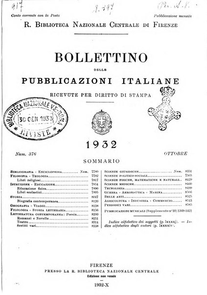 Bollettino delle pubblicazioni italiane ricevute per diritto di stampa