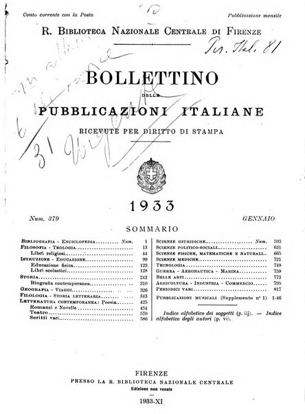 Bollettino delle pubblicazioni italiane ricevute per diritto di stampa