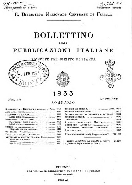 Bollettino delle pubblicazioni italiane ricevute per diritto di stampa