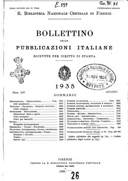 Bollettino delle pubblicazioni italiane ricevute per diritto di stampa