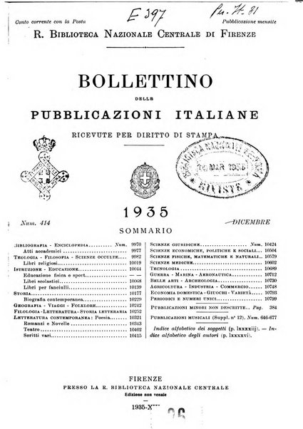 Bollettino delle pubblicazioni italiane ricevute per diritto di stampa