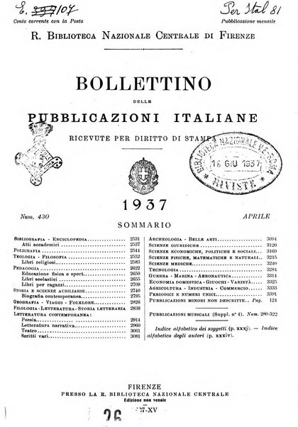 Bollettino delle pubblicazioni italiane ricevute per diritto di stampa