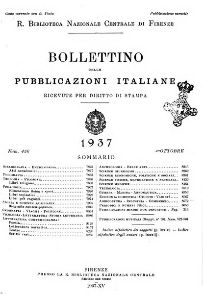 Bollettino delle pubblicazioni italiane ricevute per diritto di stampa