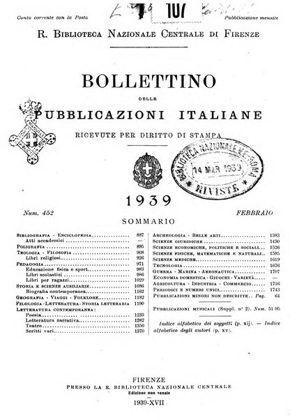 Bollettino delle pubblicazioni italiane ricevute per diritto di stampa