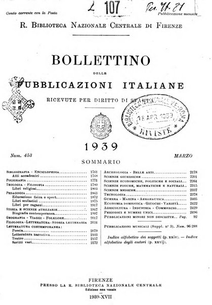 Bollettino delle pubblicazioni italiane ricevute per diritto di stampa