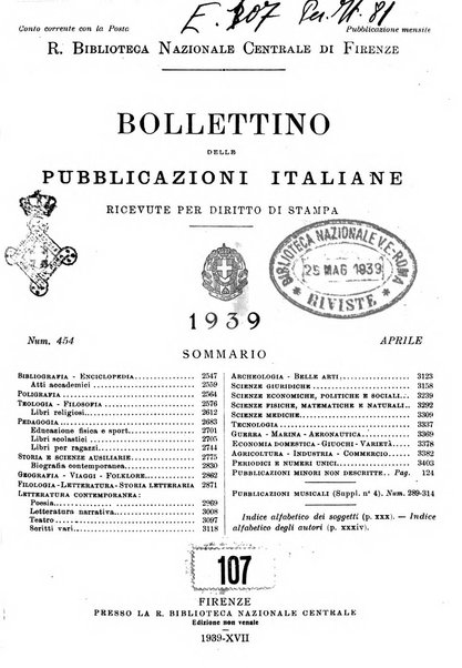 Bollettino delle pubblicazioni italiane ricevute per diritto di stampa