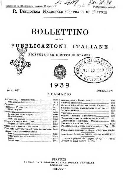 Bollettino delle pubblicazioni italiane ricevute per diritto di stampa