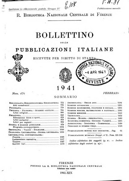 Bollettino delle pubblicazioni italiane ricevute per diritto di stampa