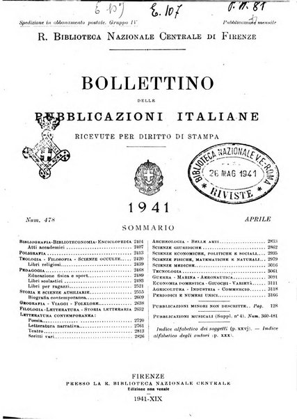 Bollettino delle pubblicazioni italiane ricevute per diritto di stampa