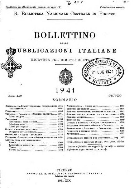 Bollettino delle pubblicazioni italiane ricevute per diritto di stampa