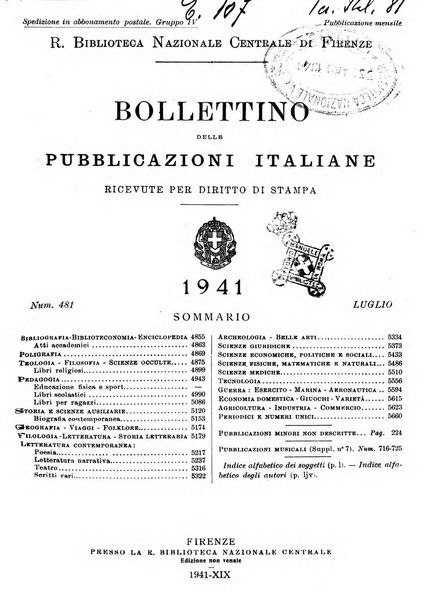 Bollettino delle pubblicazioni italiane ricevute per diritto di stampa