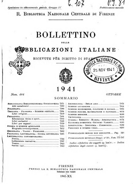 Bollettino delle pubblicazioni italiane ricevute per diritto di stampa