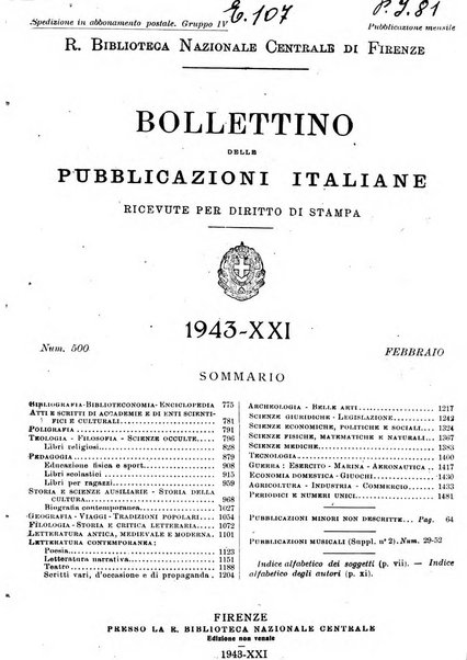 Bollettino delle pubblicazioni italiane ricevute per diritto di stampa