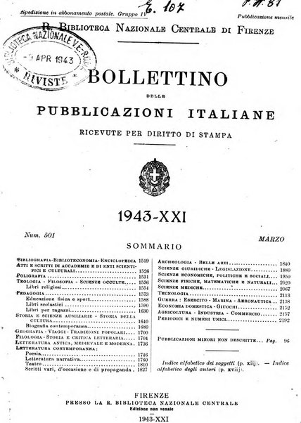 Bollettino delle pubblicazioni italiane ricevute per diritto di stampa