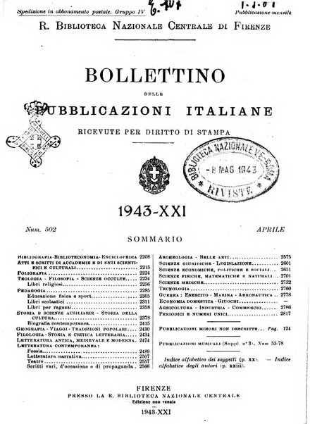 Bollettino delle pubblicazioni italiane ricevute per diritto di stampa