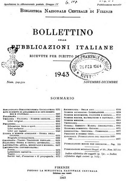 Bollettino delle pubblicazioni italiane ricevute per diritto di stampa