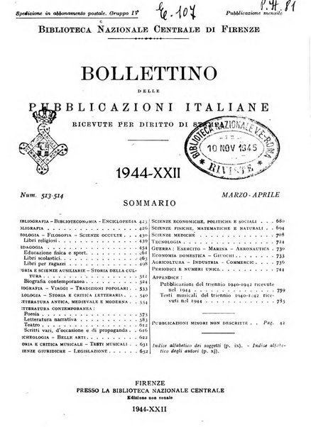 Bollettino delle pubblicazioni italiane ricevute per diritto di stampa